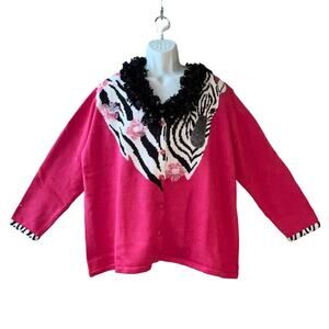 Storybook Knits Dazzling Zebra Cardigan Sweater Size 2X NWT